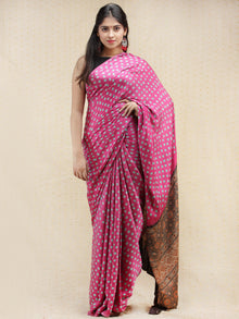Pink Blue Brown Bandhej Modal Silk Saree With Ajrakh Printed Pallu & Blouse - s031704147