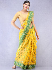 Banarasee Organza Saree With Zari & Resham Weave - Yellow Green & Gold  - S031704324