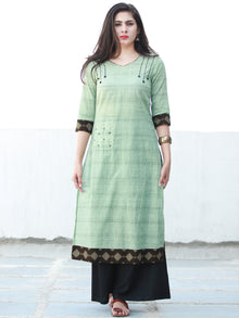 Sage Green Hand Embroidered South Handloom Cotton Kurta With Ajrakh Patch   - K133FXXX