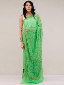 Green Aari Embroidered Georgette Saree From Kashmir - S031704640