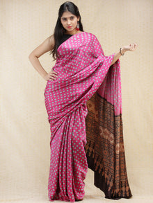 Pink Blue Brown Bandhej Modal Silk Saree With Ajrakh Printed Pallu & Blouse - s031704147