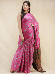 Pink Blue Brown Bandhej Modal Silk Saree With Ajrakh Printed Pallu & Blouse - s031704147