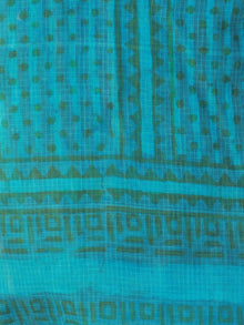 Teal Green Blue Kota Silk Hand Block Printed Dupatta - D04170463
