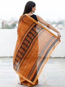 Rust Orange Maroon Black Bagh Hand Block Printed Maheswari SilkSaree With Resham Border - S031703841
