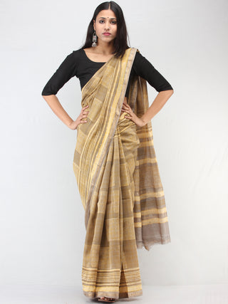 Kashish Yellow Maheshwari Silk Hand Block Printed Saree With Zari Border - S031704472
