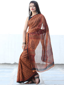Rust Black Red Bagh Hand Block Printed Kota Doria Saree - S031703888