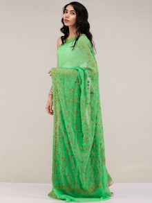 Green Aari Embroidered Georgette Saree From Kashmir - S031704640