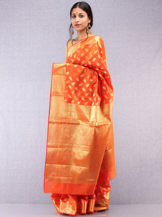 Banarasee Semi Silk Saree With Zari Work - Orange & Gold - S031704372