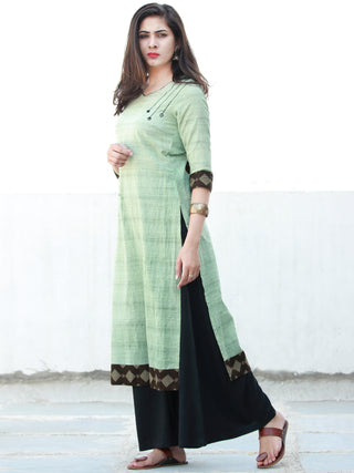 Sage Green Hand Embroidered South Handloom Cotton Kurta With Ajrakh Patch   - K133FXXX