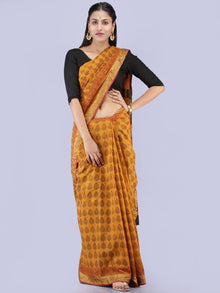Rust Orange Maroon Black Bagh Printed Maheshwari Cotton Saree - S031704245