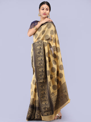 Banarasee Chanderi Saree With Resham Border & Butta - Beige & Black - S031704304
