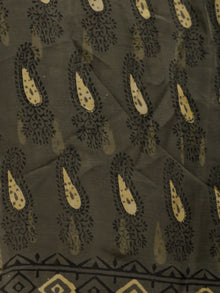 Charcoal Grey Yellow Hand Block Printed Chiffon Saree with Zari Border - S031703249