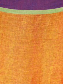 Orange Green Purple Linen Handloom Saree With Ganga Jamuna Border & Tassels - S031704015