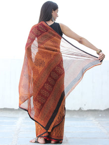Rust Black Red Bagh Hand Block Printed Kota Doria Saree - S031703888