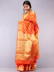 Banarasee Semi Silk Saree With Zari Work - Orange & Gold - S031704372