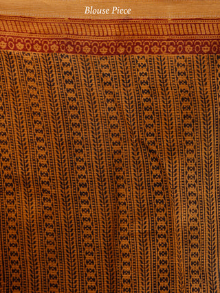 Rust Orange Maroon Black Bagh Hand Block Printed Maheswari SilkSaree With Resham Border - S031703841