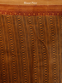 Rust Orange Maroon Black Bagh Hand Block Printed Maheswari SilkSaree With Resham Border - S031703841