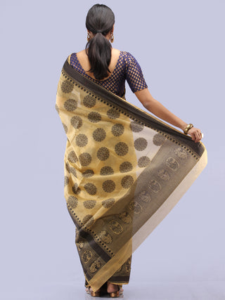 Banarasee Chanderi Saree With Resham Border & Butta - Beige & Black - S031704304