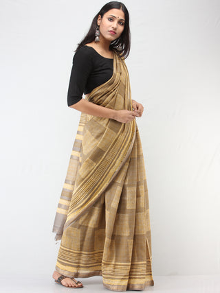 Kashish Yellow Maheshwari Silk Hand Block Printed Saree With Zari Border - S031704472