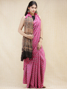 Pink Blue Brown Bandhej Modal Silk Saree With Ajrakh Printed Pallu & Blouse - s031704147