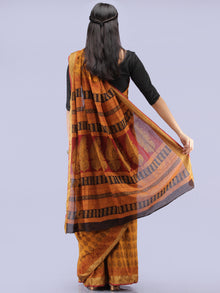 Rust Orange Maroon Black Bagh Printed Maheshwari Cotton Saree - S031704245