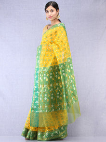 Banarasee Organza Saree With Zari & Resham Weave - Yellow Green & Gold  - S031704324
