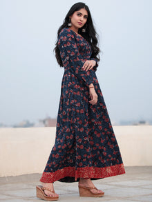 Indigo Rust Hand Block Printed Cotton Long Dress D465F1138