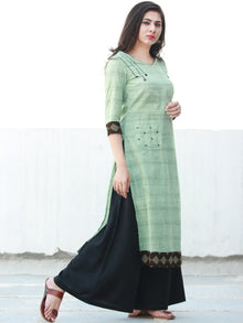 Sage Green Hand Embroidered South Handloom Cotton Kurta With Ajrakh Patch   - K133FXXX