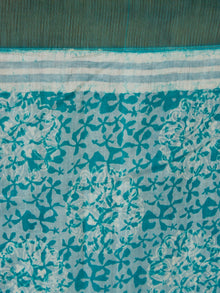 Blue White Chanderi Silk Hand Block Printed Saree With Geecha Border - S031703997
