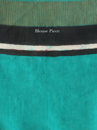 Teal Green White Hand Block Printed Chanderi Saree With Geecha Border - S031704524
