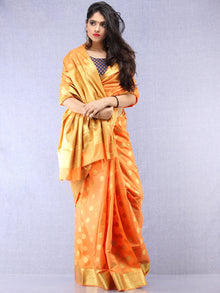 Banarasee Semi Silk Saree With  Golden Zari Work -  Light Orange Golden  - S031704394