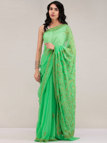 Green Aari Embroidered Georgette Saree From Kashmir - S031704640