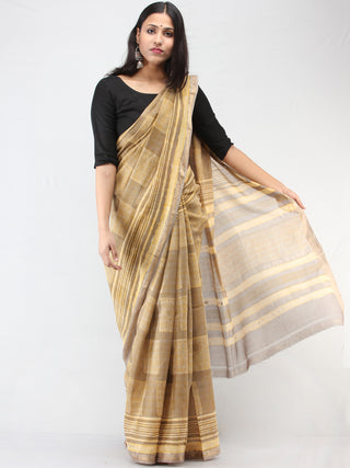 Kashish Yellow Maheshwari Silk Hand Block Printed Saree With Zari Border - S031704472