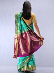 Banarasee Art Silk Saree With Zari Work - Sea Green Purple & Gold - S031704417