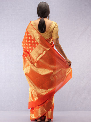 Banarasee Semi Silk Saree With Zari Work - Orange & Gold - S031704372