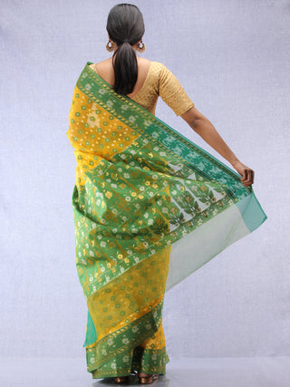 Banarasee Organza Saree With Zari & Resham Weave - Yellow Green & Gold  - S031704324
