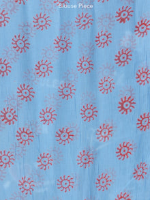 Sky Blue Coral Hand Block Printed Chiffon Saree with Zari Border - S031703972