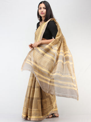Kashish Yellow Maheshwari Silk Hand Block Printed Saree With Zari Border - S031704472