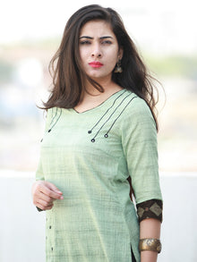 Sage Green Hand Embroidered South Handloom Cotton Kurta With Ajrakh Patch   - K133FXXX