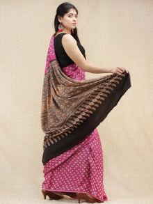 Pink Blue Brown Bandhej Modal Silk Saree With Ajrakh Printed Pallu & Blouse - s031704147