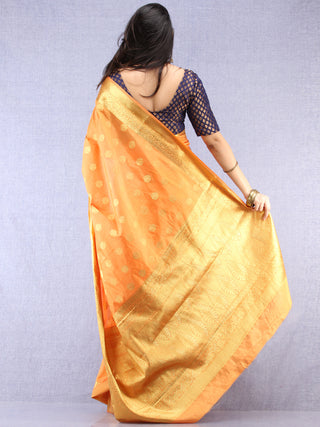 Banarasee Semi Silk Saree With  Golden Zari Work -  Light Orange Golden  - S031704394