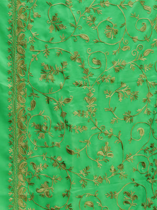 Green Aari Embroidered Georgette Saree From Kashmir - S031704640
