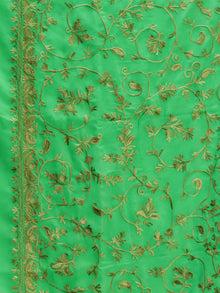 Green Aari Embroidered Georgette Saree From Kashmir - S031704640