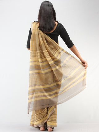 Kashish Yellow Maheshwari Silk Hand Block Printed Saree With Zari Border - S031704472