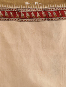 Ivory Maroon Hand Block Printed Chanderi Saree With Geecha Border - S031704496
