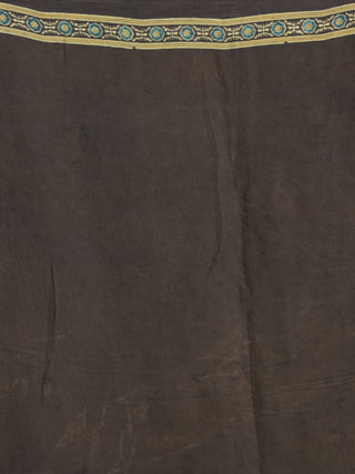 Charcoal Black Indigo Olive Green Ajrakh Hand Block Printed Modal Silk Saree - S031704130