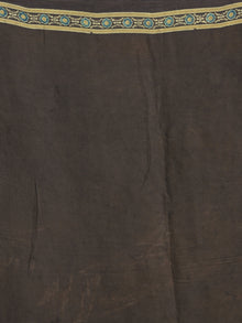 Charcoal Black Indigo Olive Green Ajrakh Hand Block Printed Modal Silk Saree - S031704130