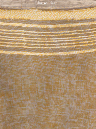 Kashish Yellow Maheshwari Silk Hand Block Printed Saree With Zari Border - S031704472