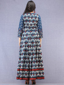 Naaz Mawara - Hand Block Printed & Embroidered Long Cotton Box Pleated Dress - DS96F001
