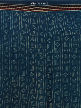 Indigo Black Rust Beige Ajrakh Hand Block Printed Modal Silk Saree in Natural Colors - S031703710
